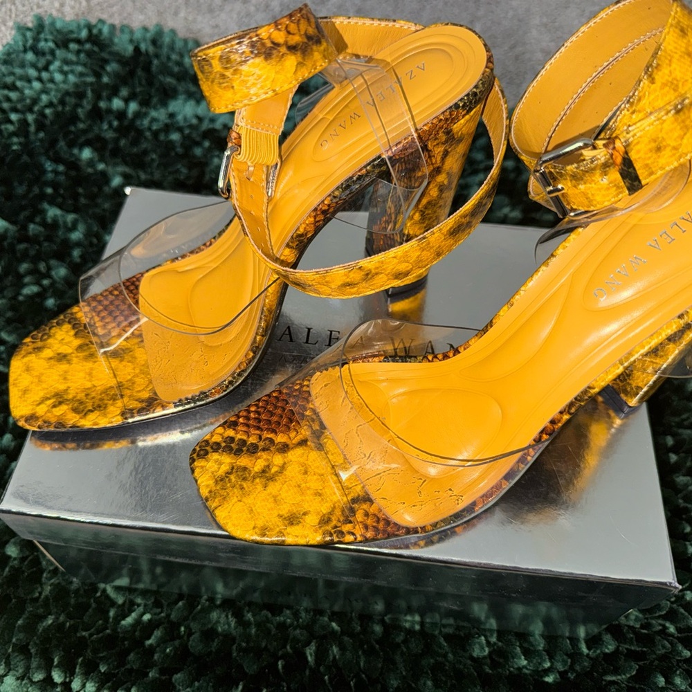 Azalea Wang Vibrant Yellow Snake Print Heels